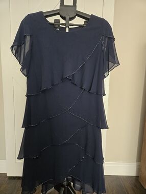 Navy Tiered Chiffon & Beaded Women's Dress
